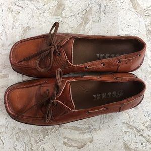 Vintage Brown Leather Boat Shoe Moccasin Low Heel Lace Up New Size 8.5-8